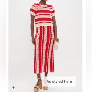 Hyacinth House Striped Open Knit Lined Short Sleeve Top Midi Skirt Set Large NWT